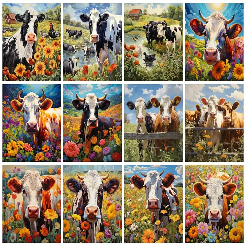 RUOPOTY Diamond Painting Animal Cattle Diy Craft Kit Rhinestone Handmade Home Decoration