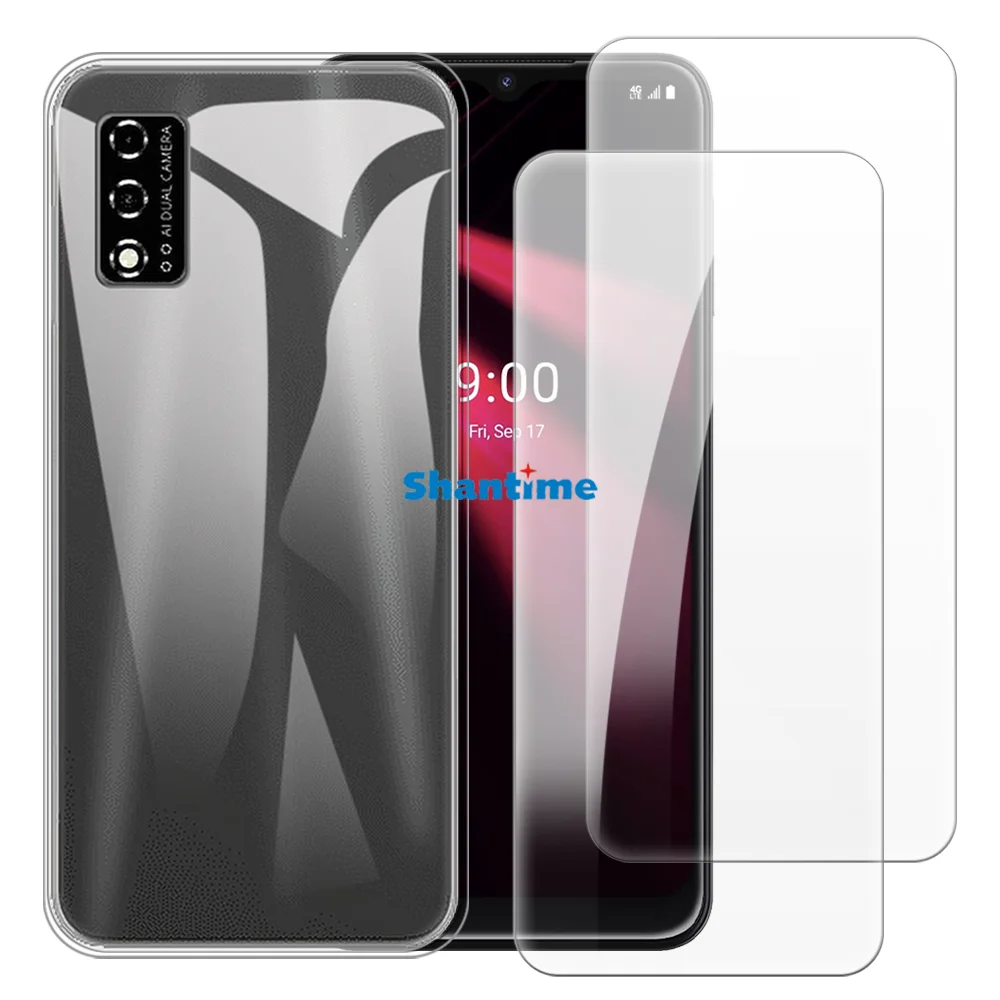 Soft Case + 2 Pack Tempered Glass Screen Protectors for TCL T-Mobile Revvl V 2021, Revvl V 4G Full-Body Protection, Shockproof