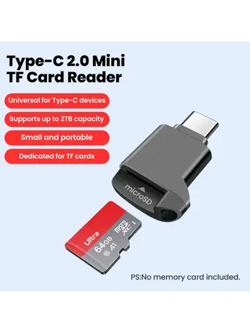 Type-C 2.0 Mini TF Card Reader External Storage Black Stretch for Memory Stick USB C 2.0 For Iphone 17 16  Mini TF Card Reader