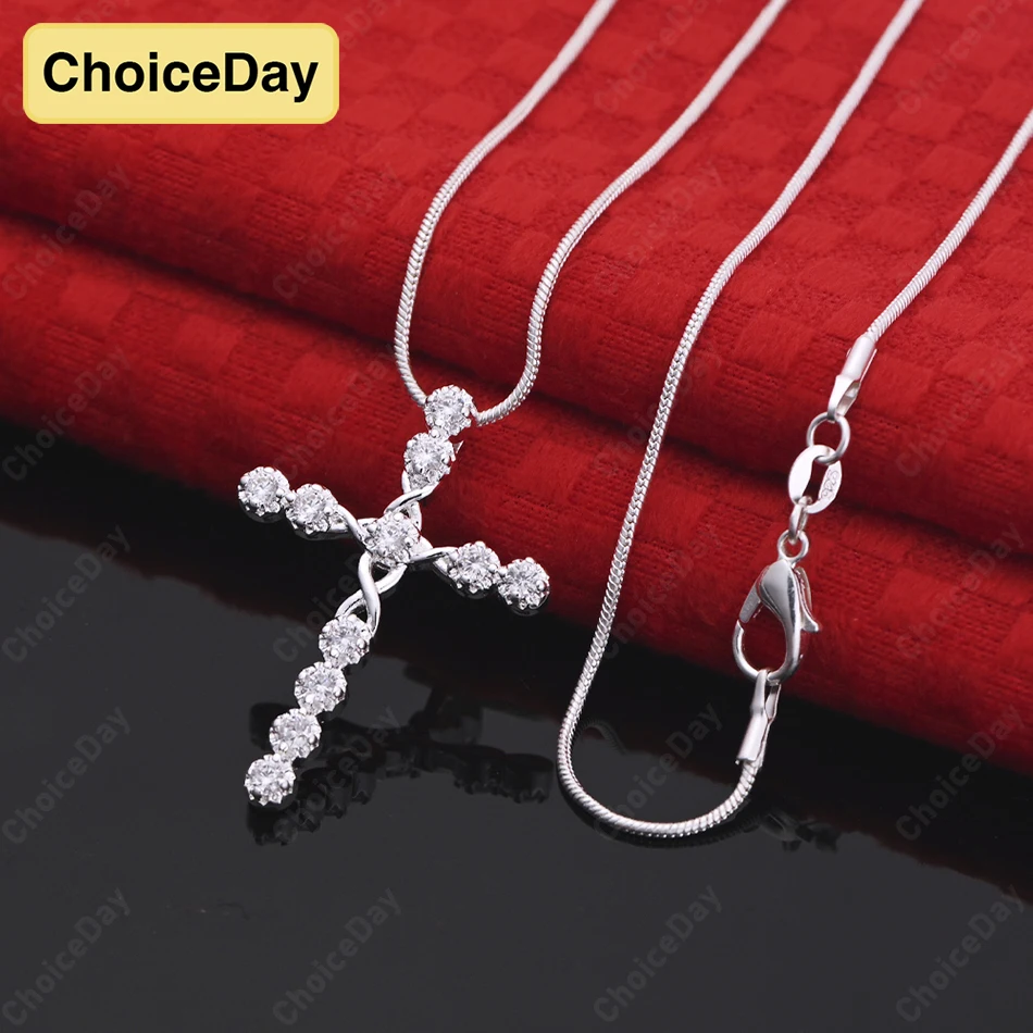 

ChoiceDay Fashion 925 Sterling Silver Delicate Cross Zircon Pendant Necklace Women Gift Jewelry Accessories Party