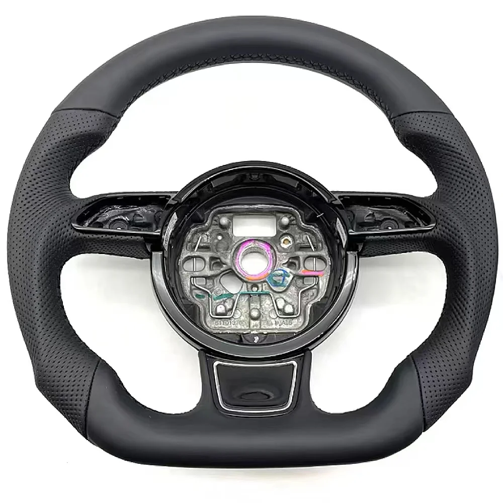 For Audi A6 C7 Multi Functional Semi Perforated Leather Flat Bottomed Sports Steering Wheel, Suitable