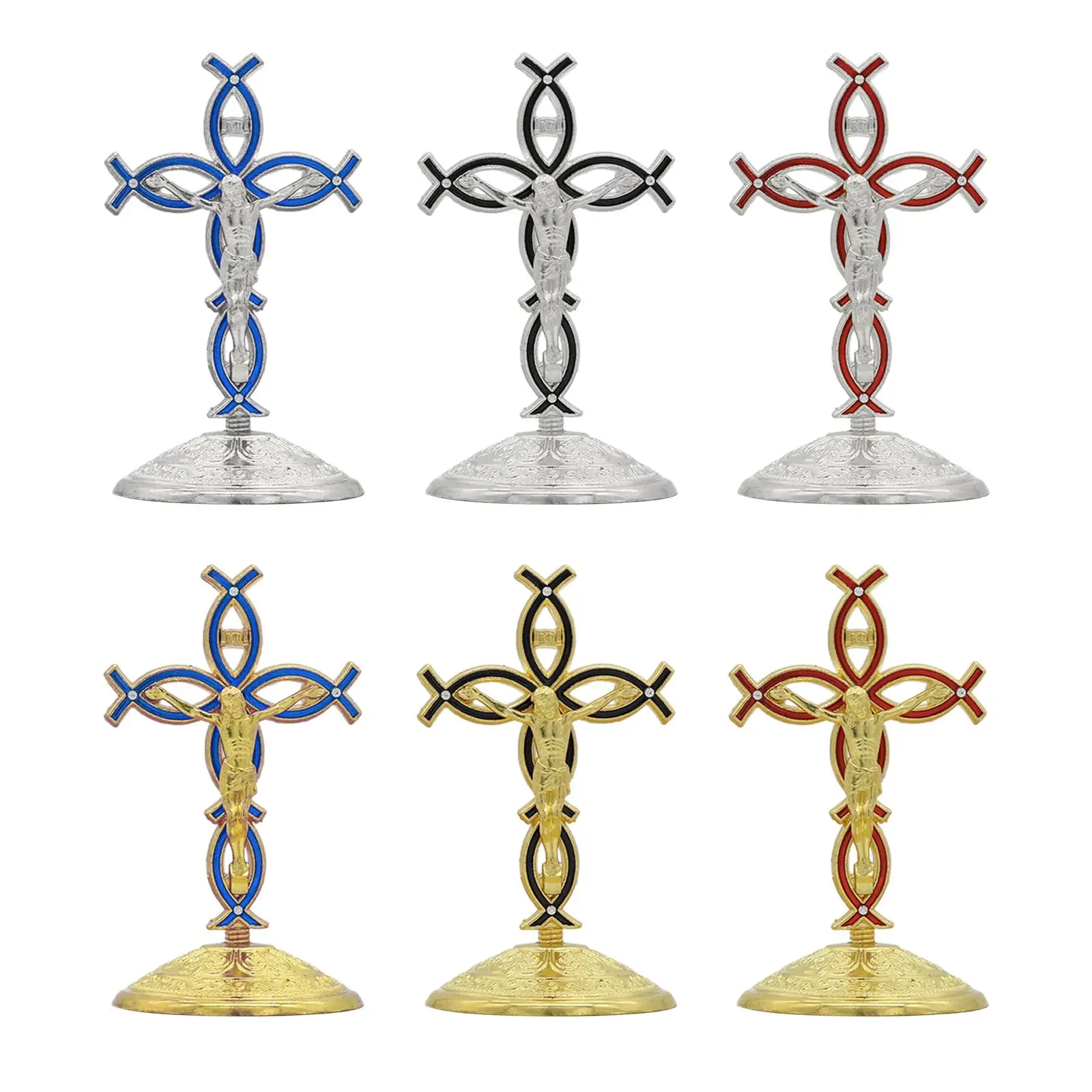 Standing Cross Figurine Catholic Christian Tabletop Ornament Cross Statue for Shelf Mantels Thanksgiving Living Room Home Decor