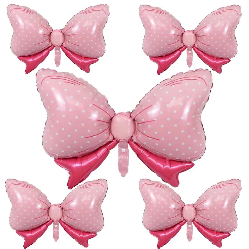 

5pcs Pink Minnie Bow Balloon Happy Party Balloon Set with Girl Bowknot Shape Aluminum Film Balloon Pink Number for Girls Gift