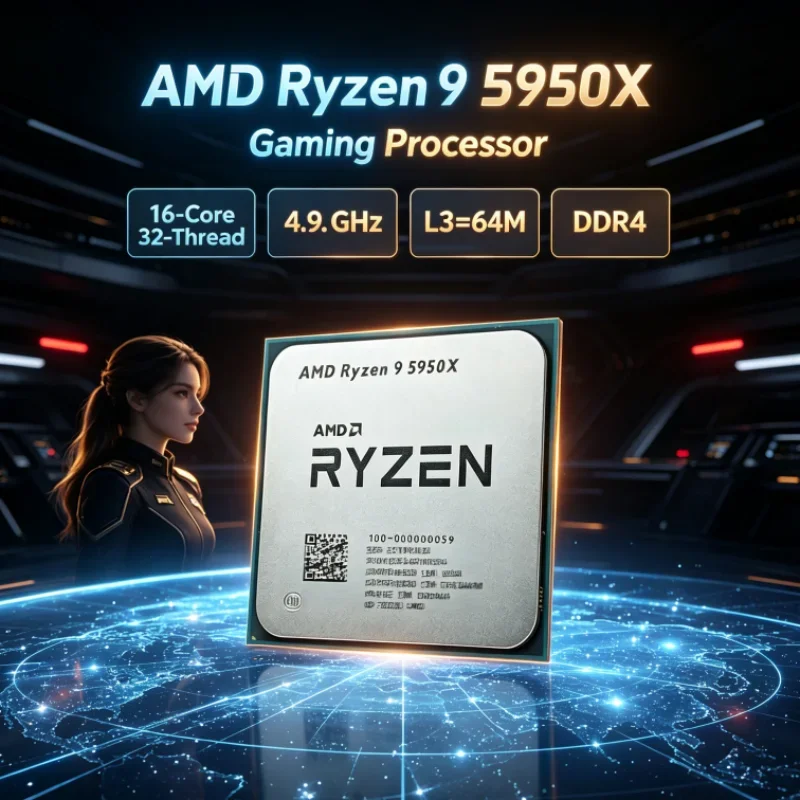 AMD Ryzen 9 5950X 16-Core 32-Thread L3=64M Gaming CPU Socket AM4 UP to 4.9GHz 3.4 GHz DDR4 105W but without cooler