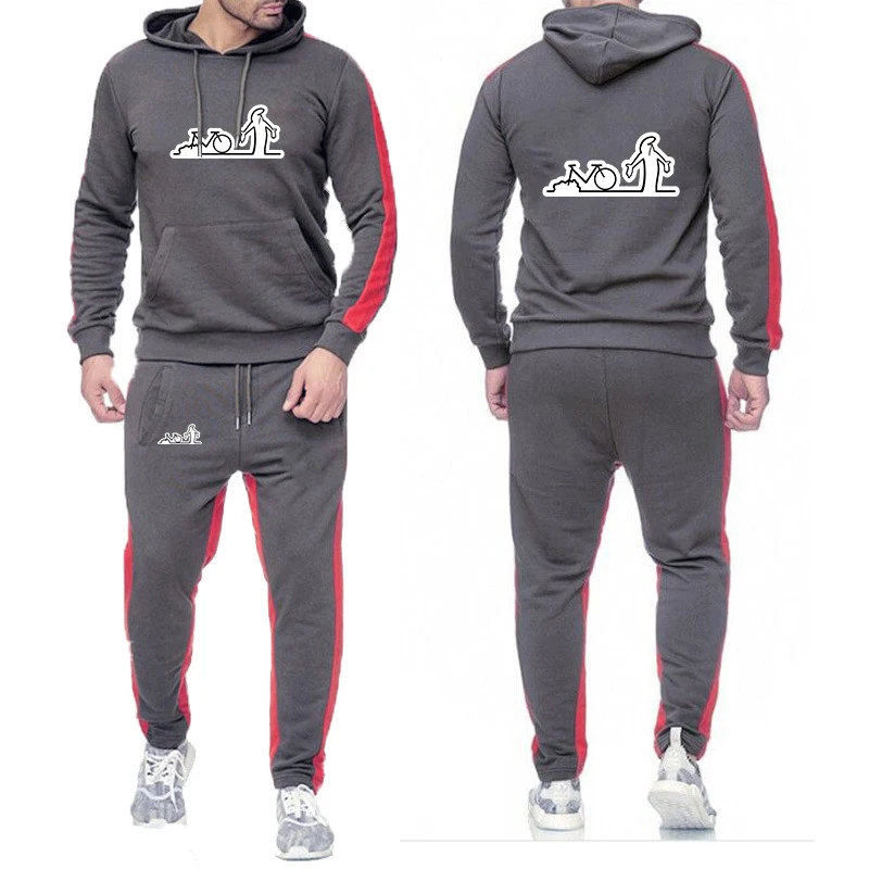 Funny La Linea Bike Amazing 2025 Men's New Spring Autumn High Quality Solid Color Hoodies+Casual Sweatpants Suit