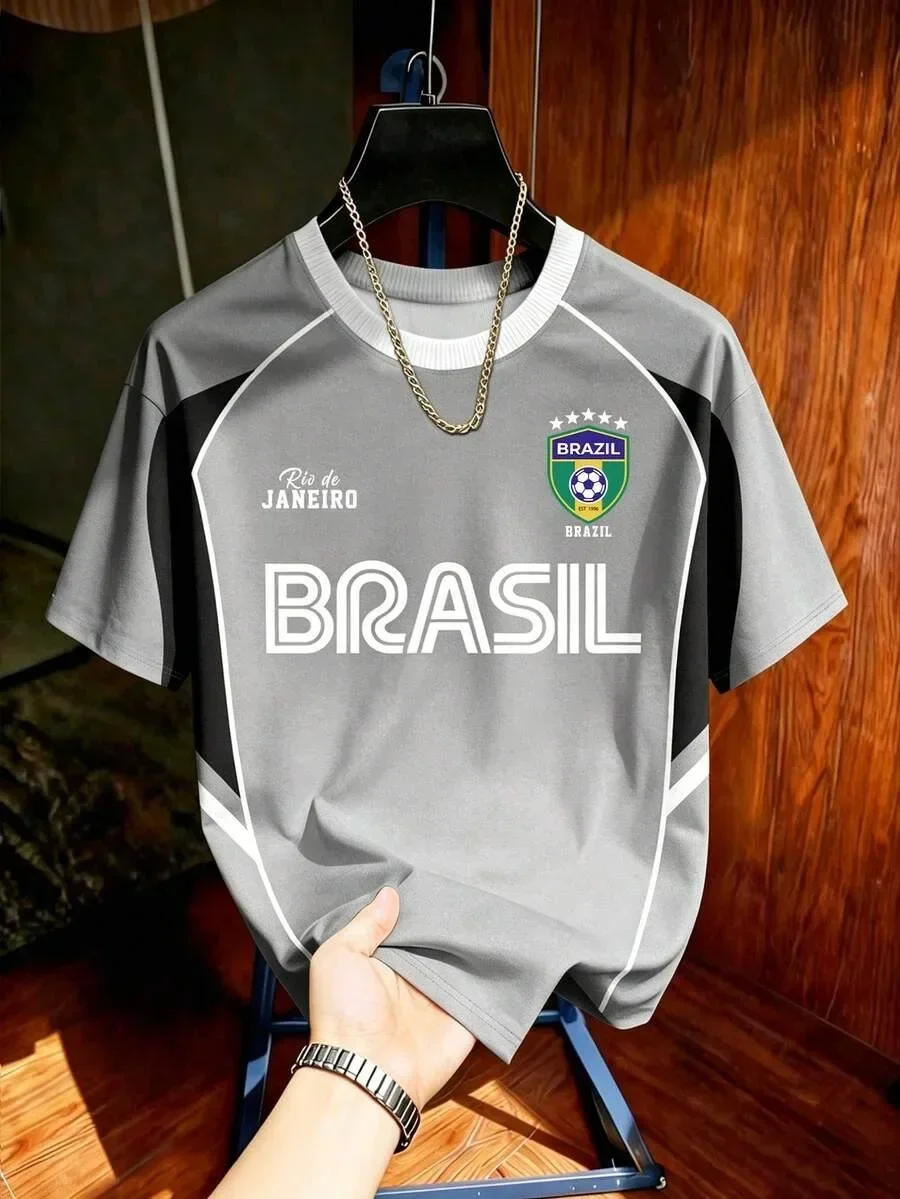 2026 Kids Brazil Football T-Shirt Soccer Jersey Stripe Retro Print Breathable Quick Dry Training Tee Fan Sport Tops For Men Women