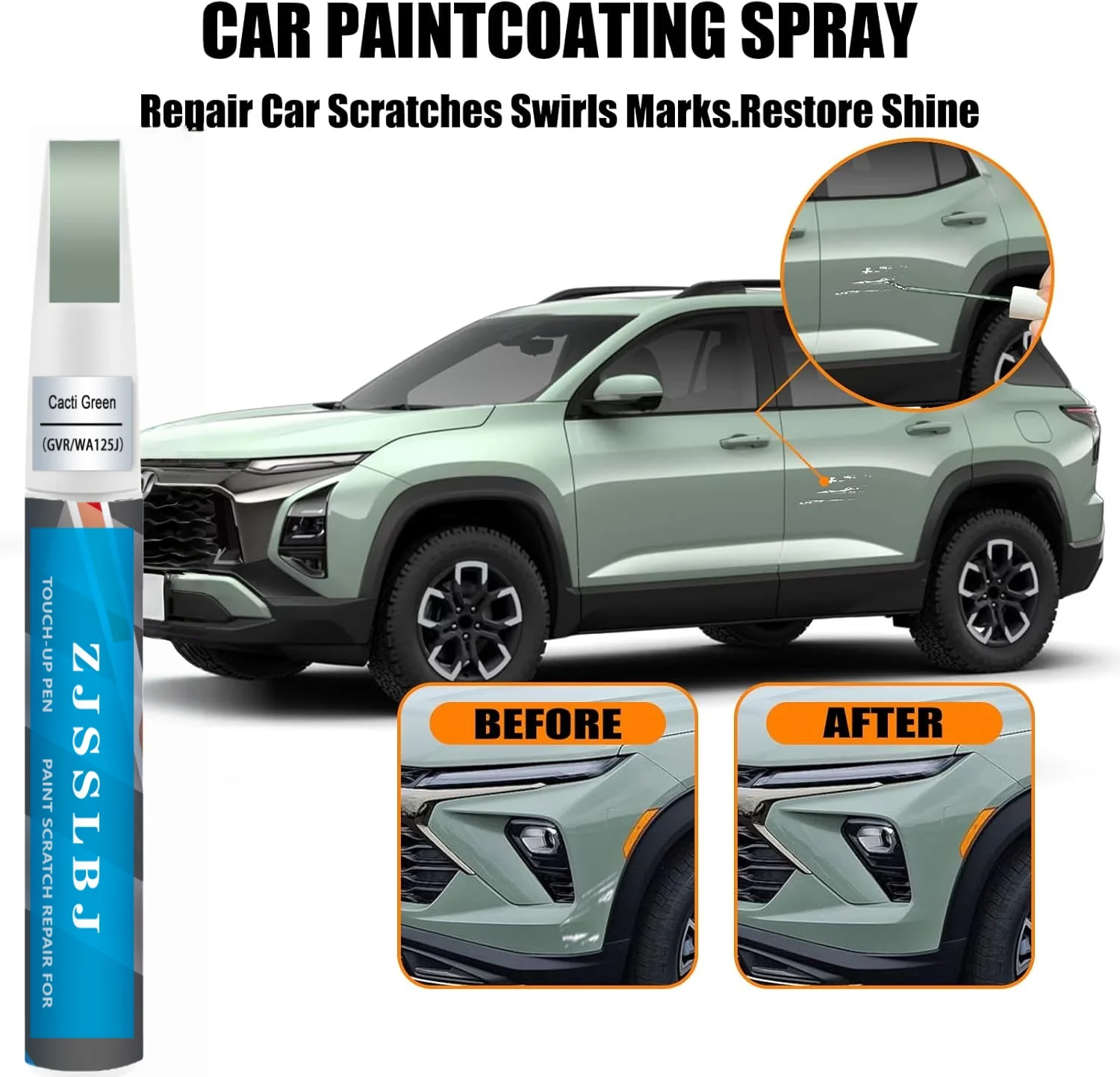 Car Touch Up Paint (Cacti Green(GVR/WA125J)) for Chevrolet, 2 in 1 Car Scratch Remover with Pen Tip and Brush, Exact Color-Matc