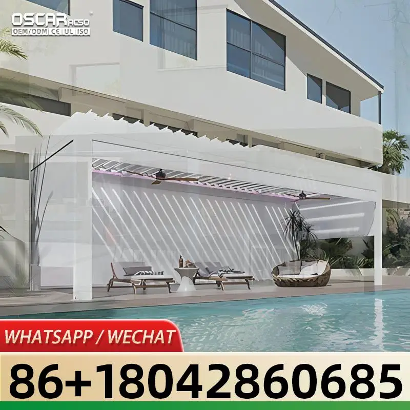6x3m Outdoor Remote Controlled Louvered Roof Pavilion Pergola with Nature Pressure Treated Wood for Balcony Patio Garden pergola