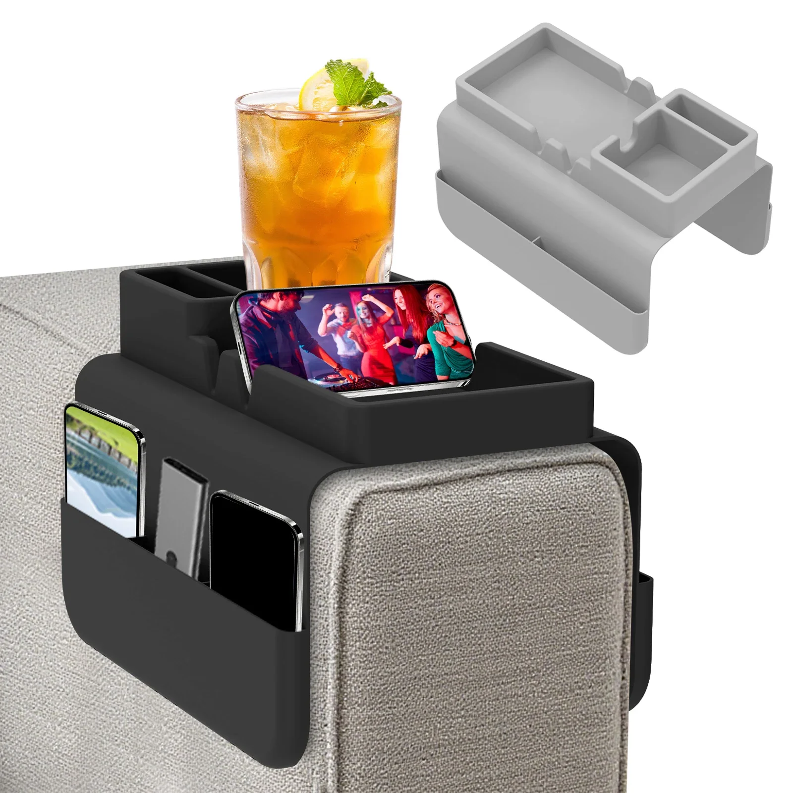 

Силиконовый подстаканник для дивана с боковым карманом, двойным слотом для напитков и закусок, органайзер для телефона и пульта ДУ