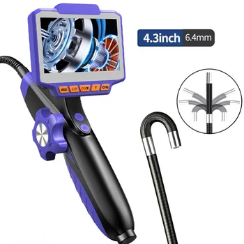 360 ° 양방향 회전식 관절 내시경 카메라, 자동차 검사 보어스코프, 산업용 내시경, 4.3 인치 디스플레이, HD 1080P, 6.4mm