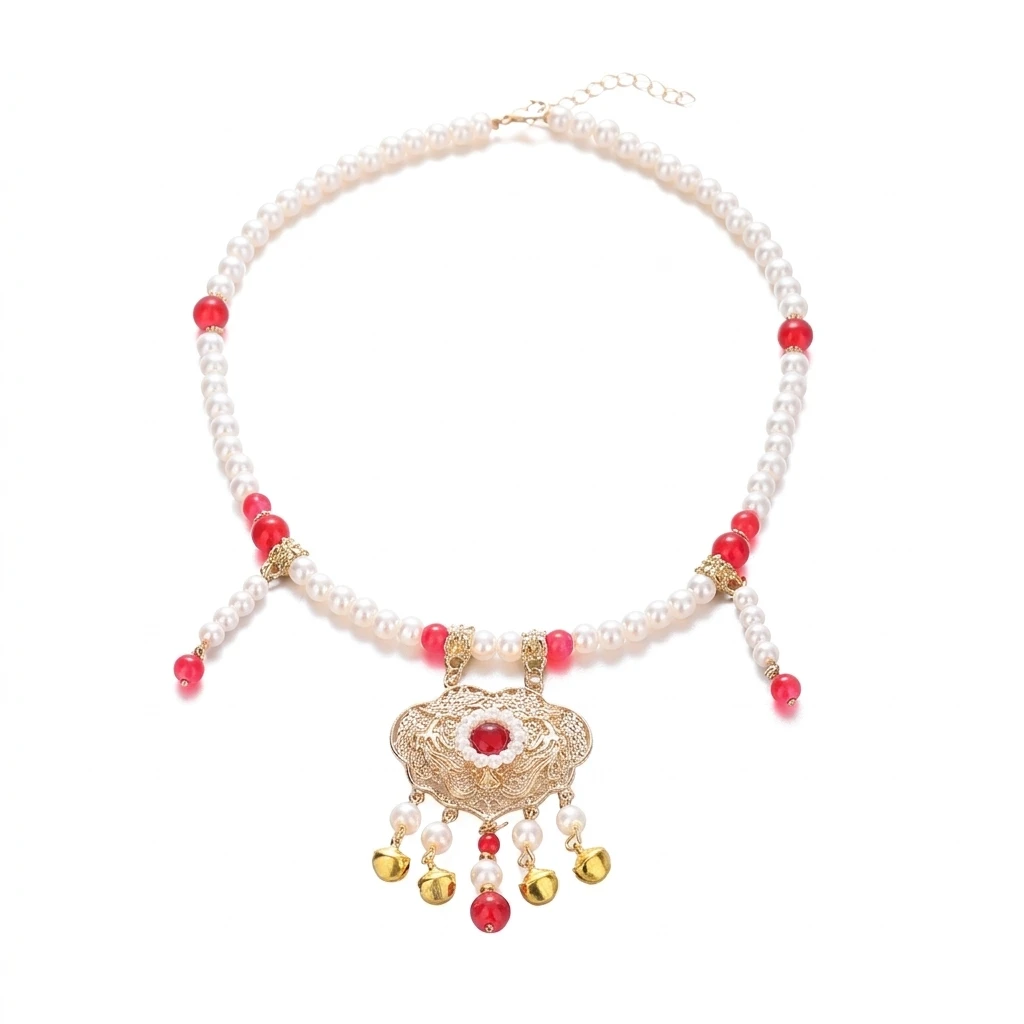 GZ1404 Traditional Chinese Vintage Soft Yingluo Longevity Lock Necklace 1 Piece Alloy Electroplated Tassel Pendant Adjustable