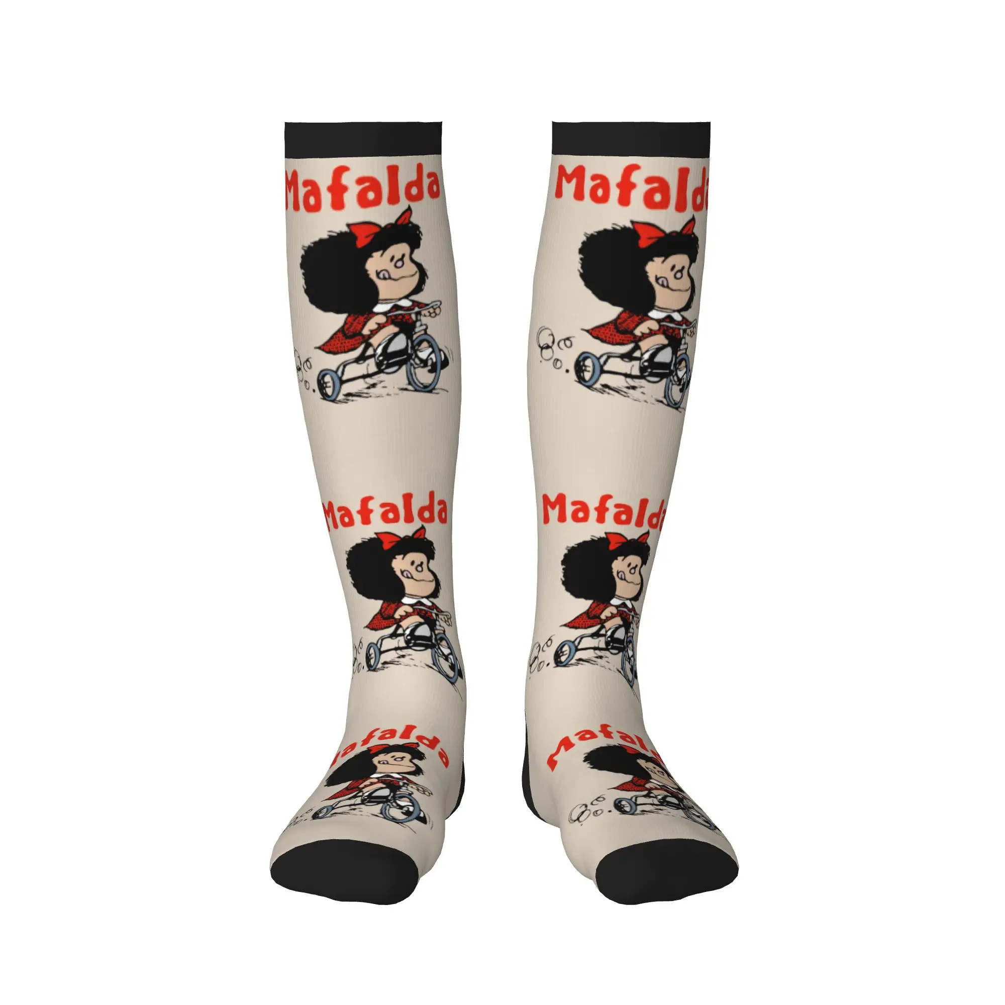 Funny Mafalda Bicycle 3 Wheels Socks Men Women Warm 3D Printed Quino Manga Cartoon Football Sports Sports Compression Socks