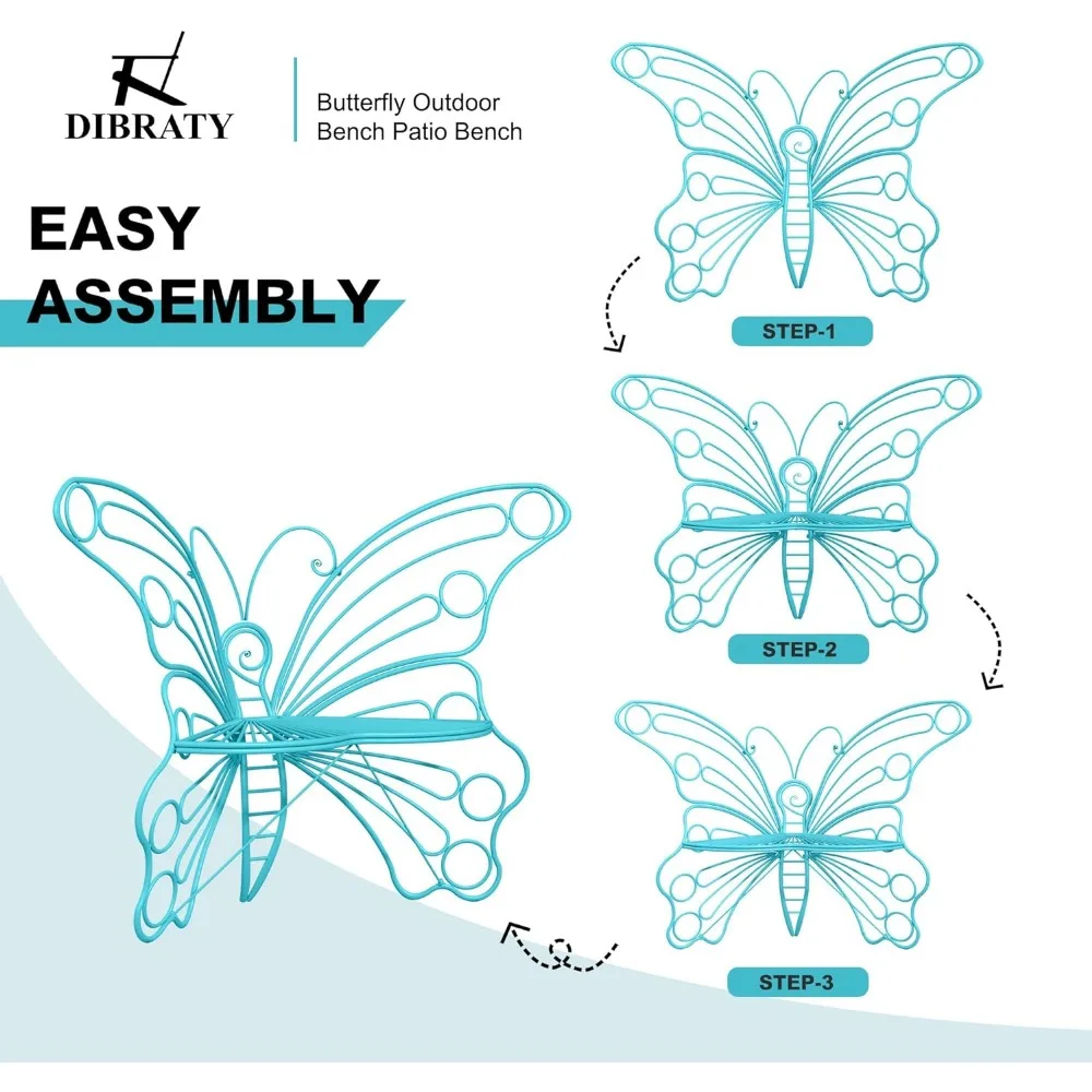 Banco do jardim ao ar livre com ferro resistente Metal Frame, Banco bonito da borboleta, varanda frontal para varanda, 50 polegadas
