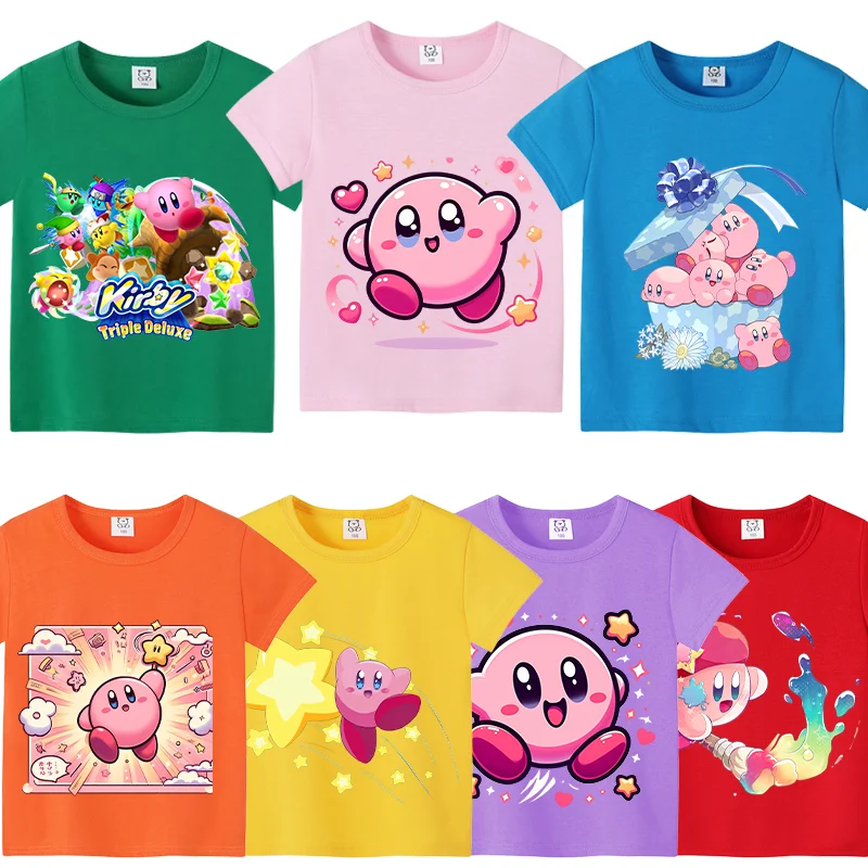 

Star Kirbys Summer T-shirt Children Game Top Cotton Kids Short Sleeve Anime Fashion Kawaii Baby Tee Boy Girl Casual Clothes Gift