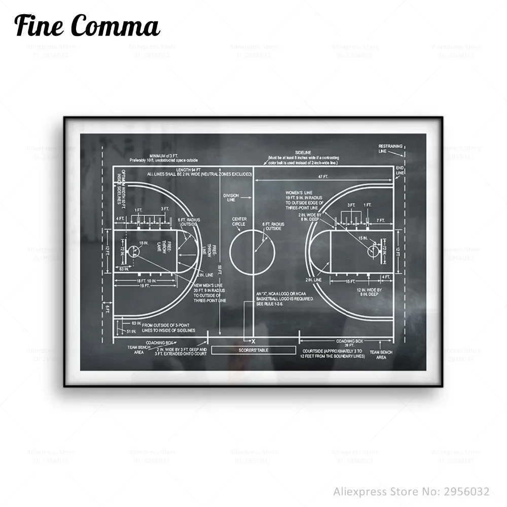 كرة السلة مدرب هدية Vintage جدار ديكور فني المشارك براءات الاختراع قماش طباعة مخطط الرجعية ملعب كرة السلة التخطيطي الرسم البياني هدية