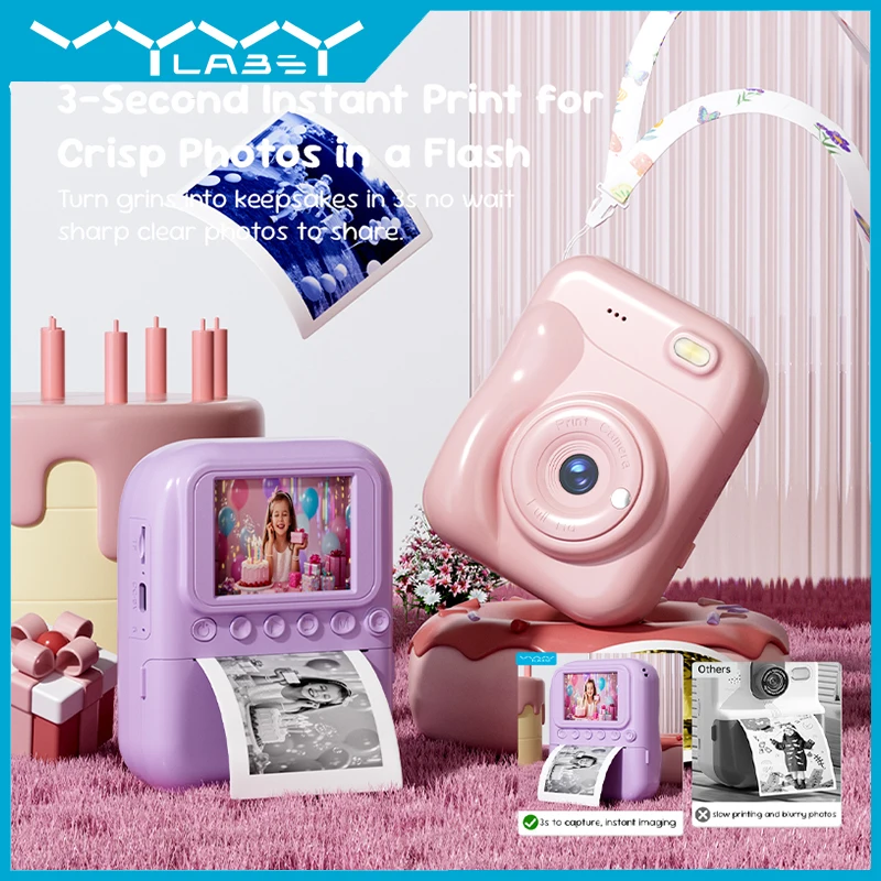 

Мини-камера для печати VYVYLABS, камера для мгновенной печати, 2,4-дюймовая мини-цифровая камера, портативный видеорегистратор 1080P, подарок, двухцветная бумага
