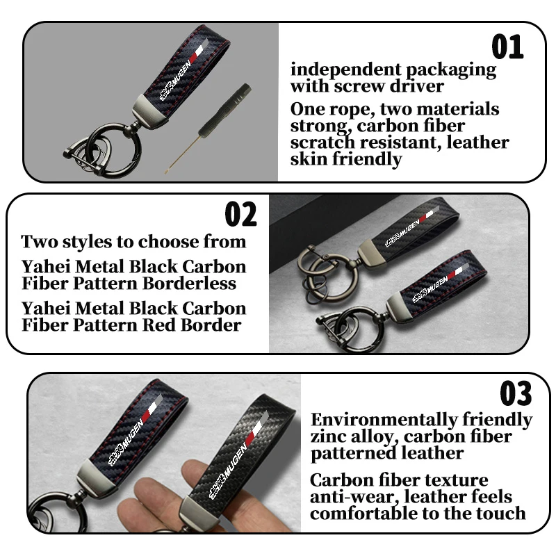 Carbon Fiber Car Logo Key Chains Keyring Emblem Key Rings For Honda Mugen DOHC Modulo Pilot Type-R Type-S VTEC INSPIRE view 2