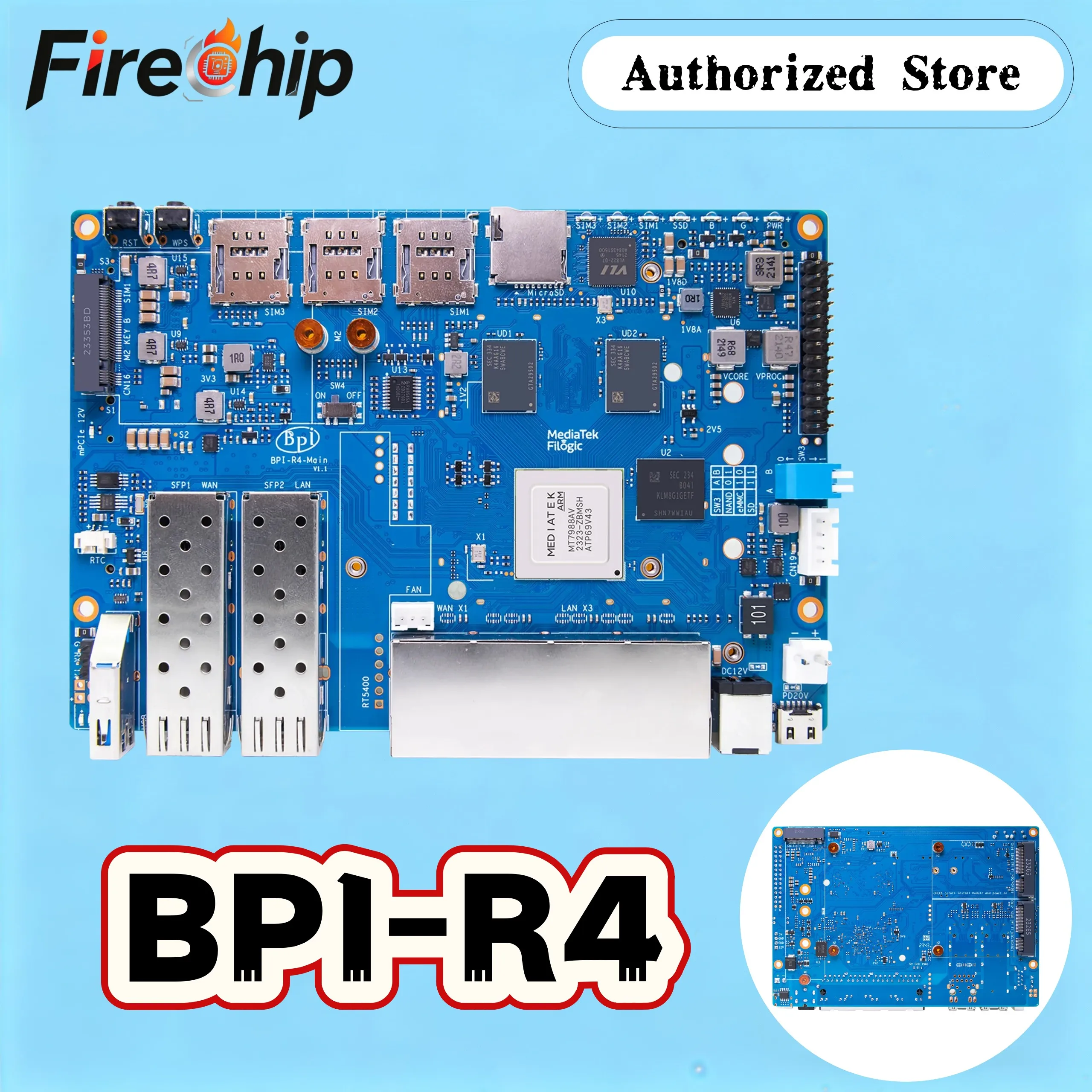 Banana Pi BPI-R4 4GB DDR4 8GB EMMC MT7988A (Filogic 880) Quad-Core Arm Cortex-A73 Router Board
