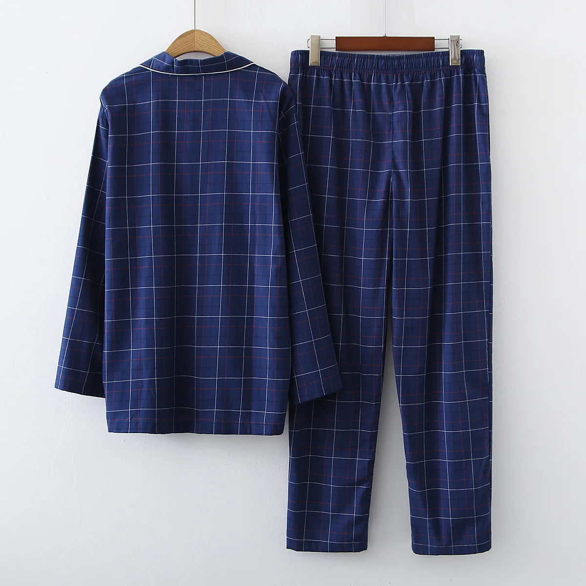 Autumn Winter Men Casual Plaid Pajama Sets Male 100% Cotton Sleepwear Suit Men's Turn-down Collar Long Sleeve Men Home Clothes