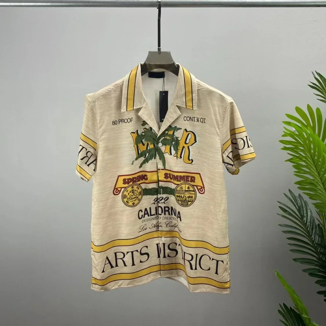 Chemise hawaïenne à manches courtes pour hommes, col de camp, motif imprimé lettre, marque de mode, plage, été, 2024