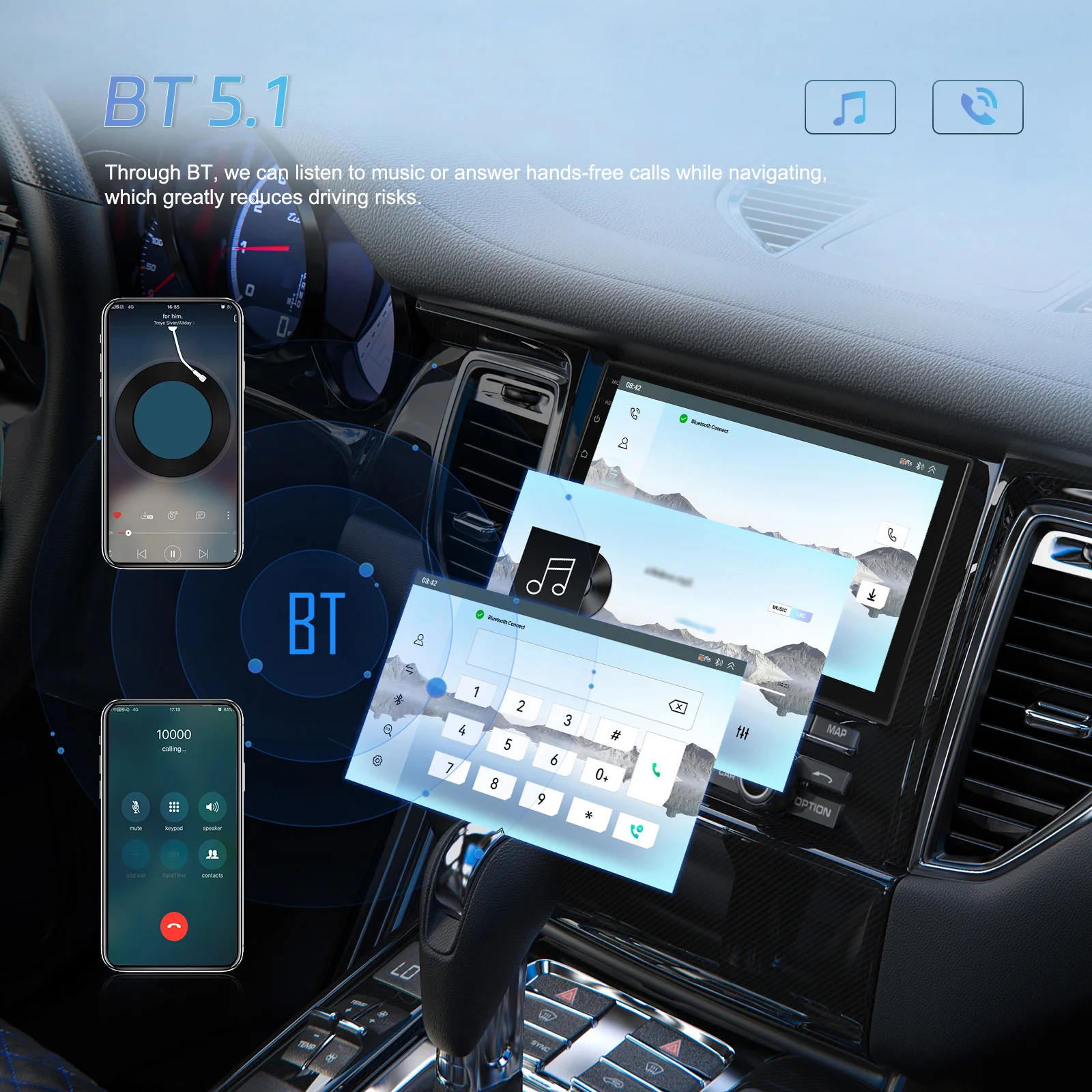 Podofo 2Din 4+64G Android Autoradio Snapdragon 8-Kern Universelles Intelligentes Autosystem Carplay Android Auto GPS WLAN Mirror Link – Detail 9
