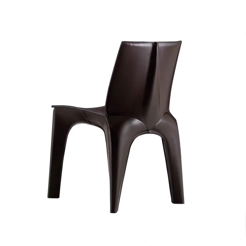 Modern Italian Designer Saddle Leather Dining Chair Backrest Luxury Art Sample Room Chair