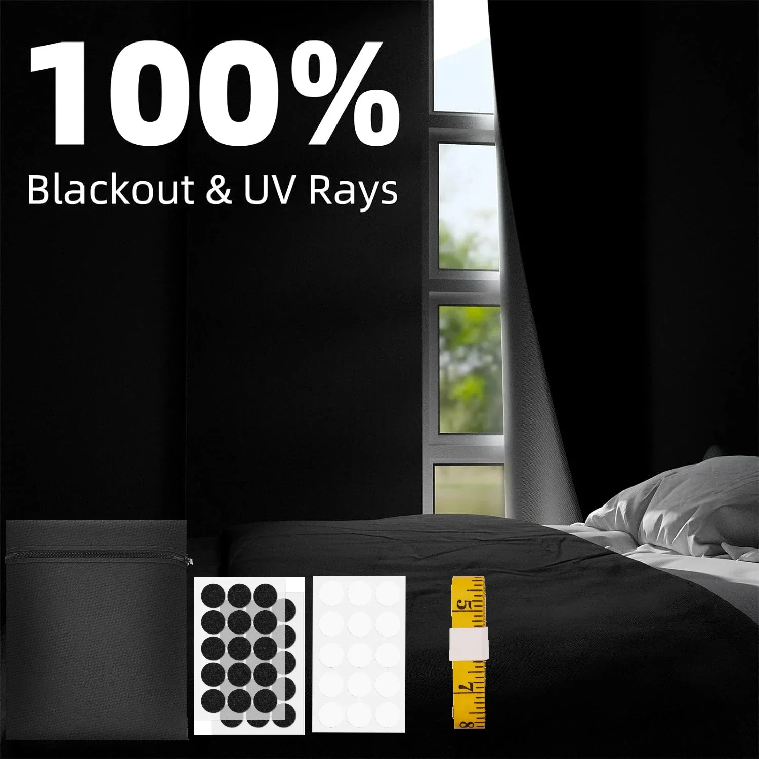 100 % Verdunkelungsvorhang, abnehmbar, tragbar, für Reisen, DIY, blockierende Fensterfolie für Wohnzimmer, Zuhause, nicht perforiert, ohne Bohren, schwarzes Tuch