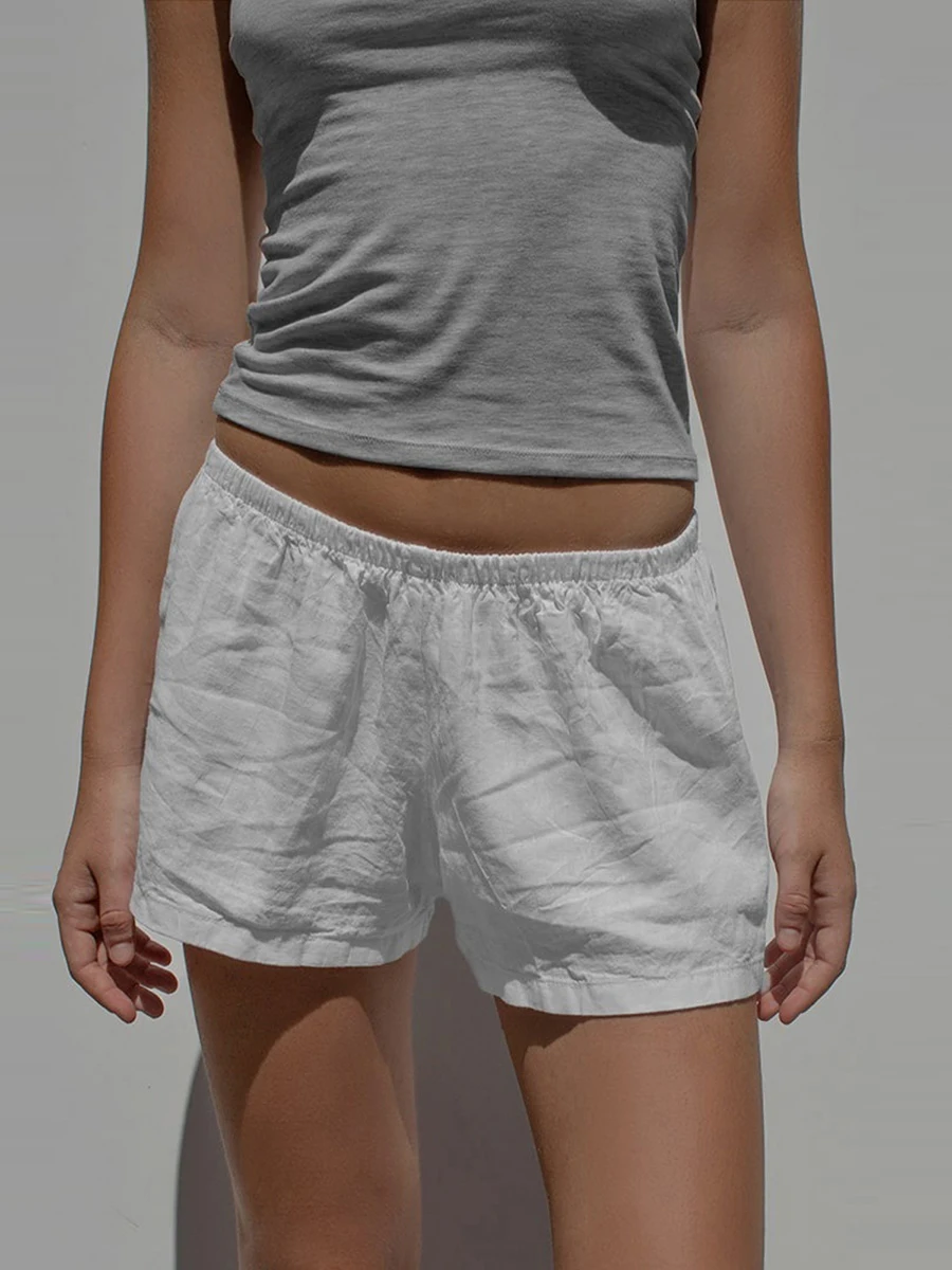 여성용 줄무늬 신축성 허리 미니 반바지, 단색 라운지 반바지, 캐주얼 여름 반바지