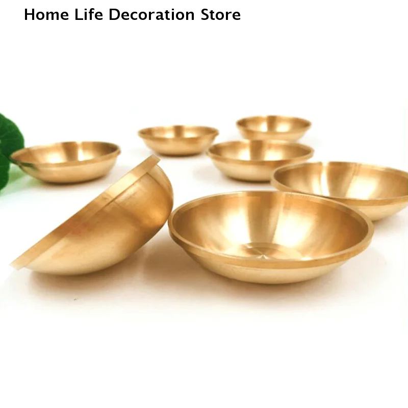 Cuenco de latón de estilo tibetano, plato decorativo, suministros budistas, taza de cobre para meditación y yoga, decoración para sala de estar, 1 ud.