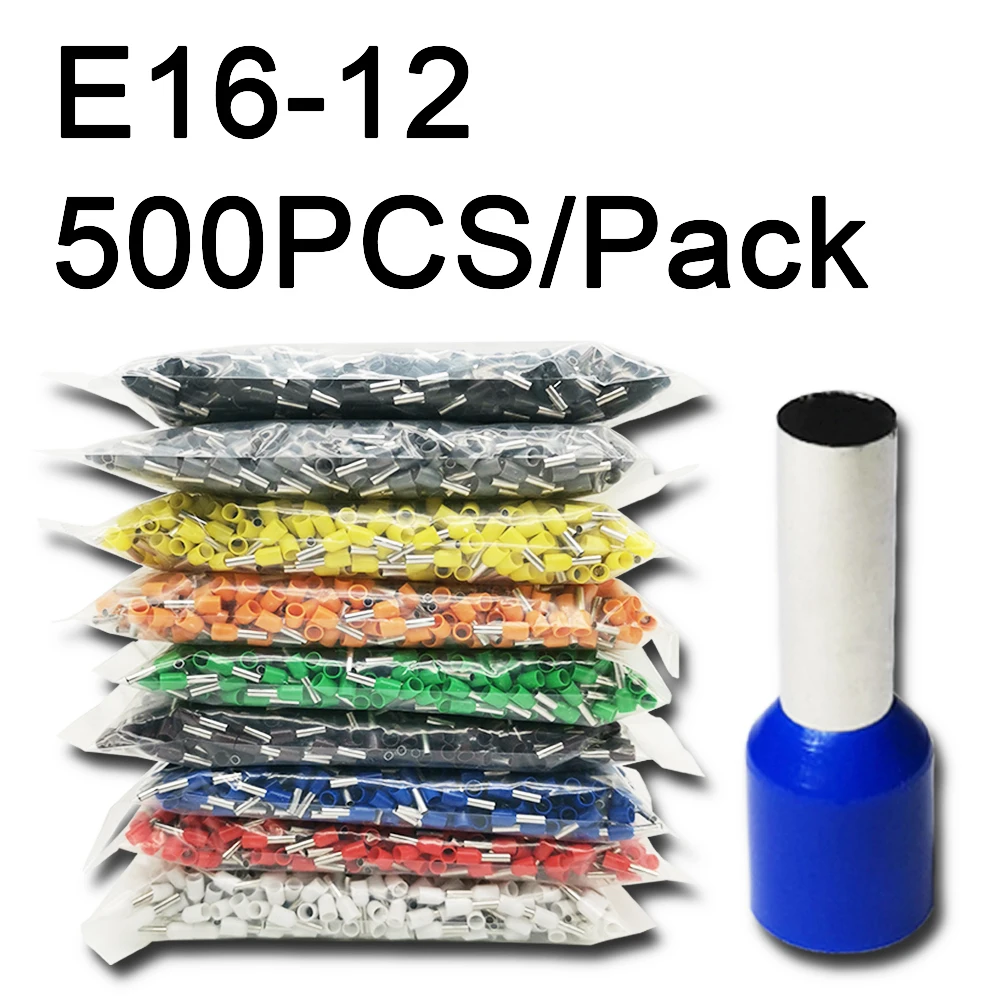 500pcs/Pack E16-12 Insulated Ferrules Terminal Block Cord End Wire Connector Electrical Crimp Terminator