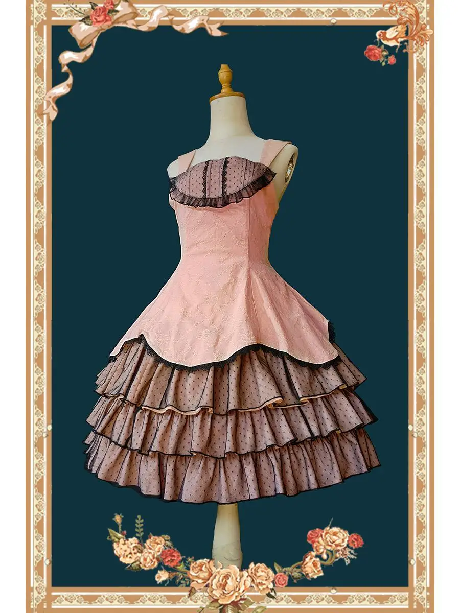 Retro Lolita JSK Dress Vintage Tiered Two-way Autumn Cotton Party Dress ~ Waltz by Infanta