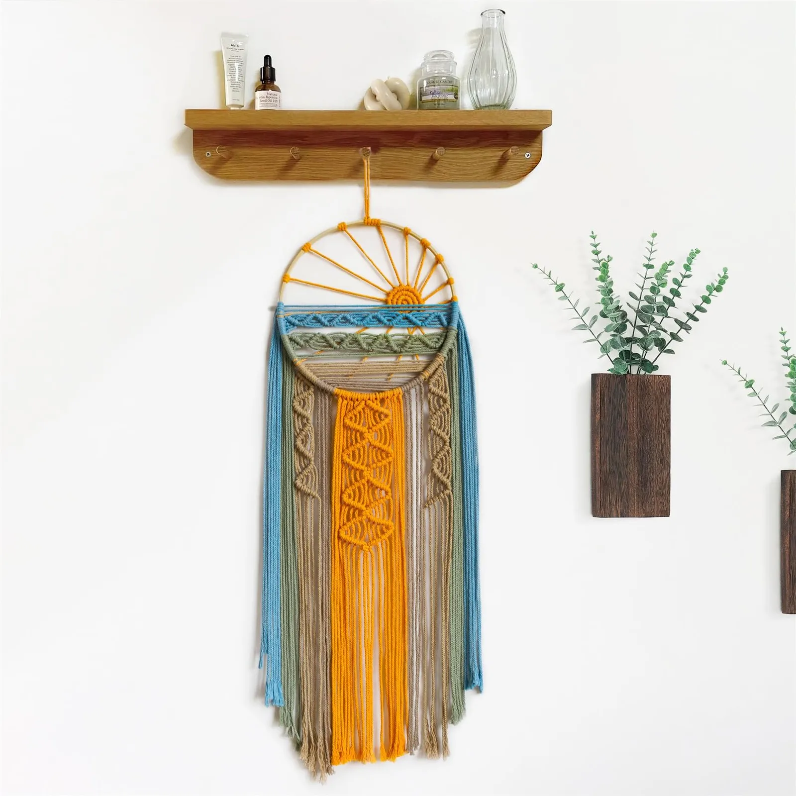 Macrame Wall Hanging Boho Sunset Dream Catcher Wall Decor Hand Woven Cotton Rope Tapestry Bohemian Home Wall Art For