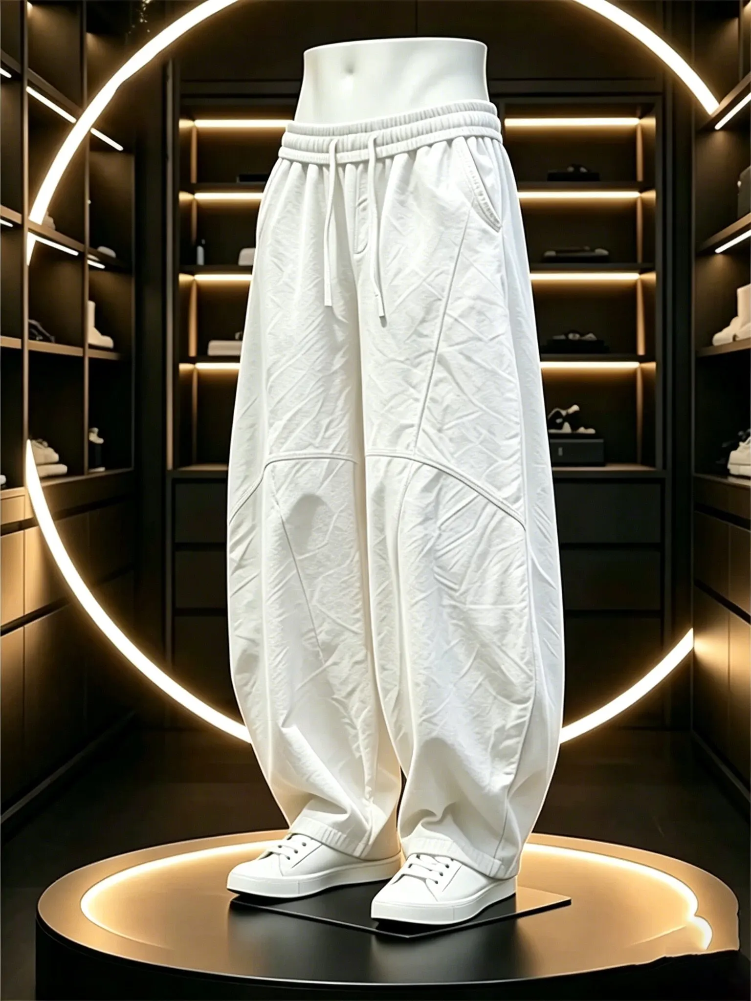 

Khaki Wide Leg Cotton Linen Casual Pants Men's Summer Harlan Loose Fit Comfortable Long Trousers Straight Cut Elastic Waist