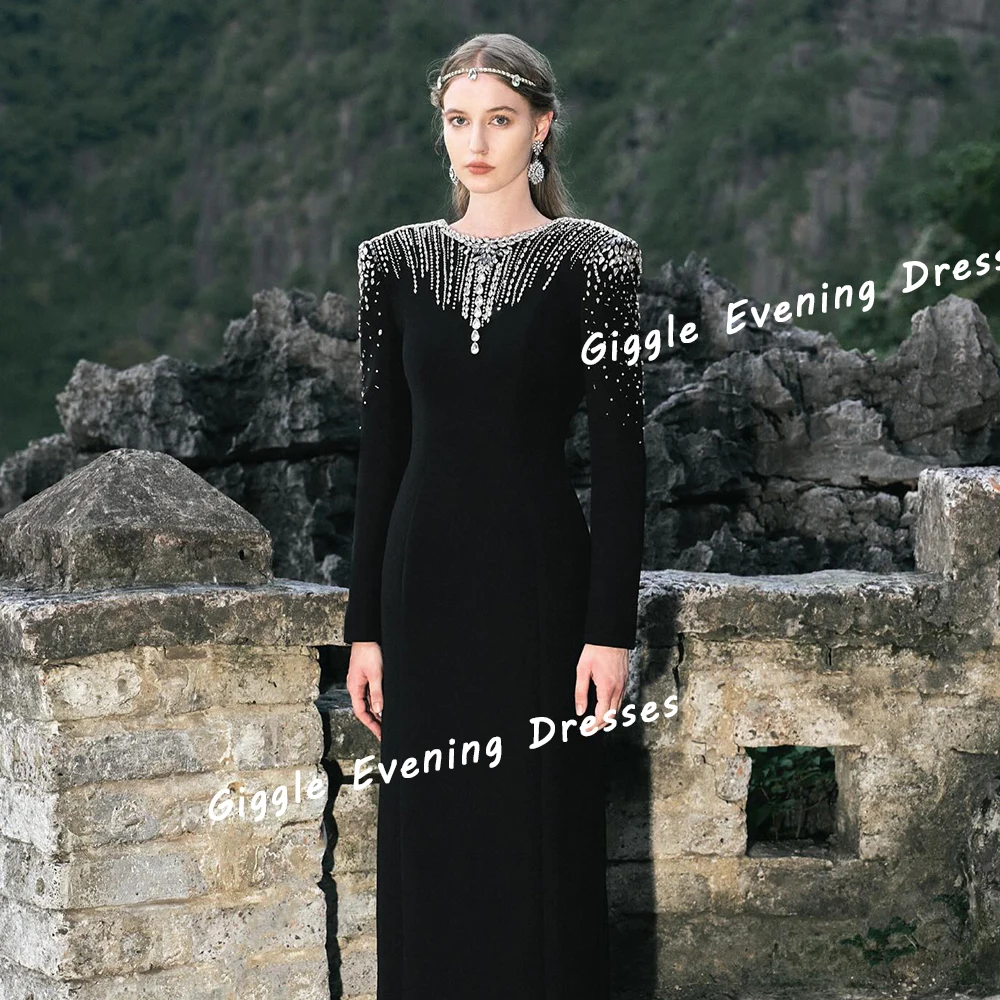 Giggle Crepe O-Neck Exquisite Beading Elegance Prom Gown Saudi Arab Nobility Floor-Length Evening Party Dresses for Women 2024