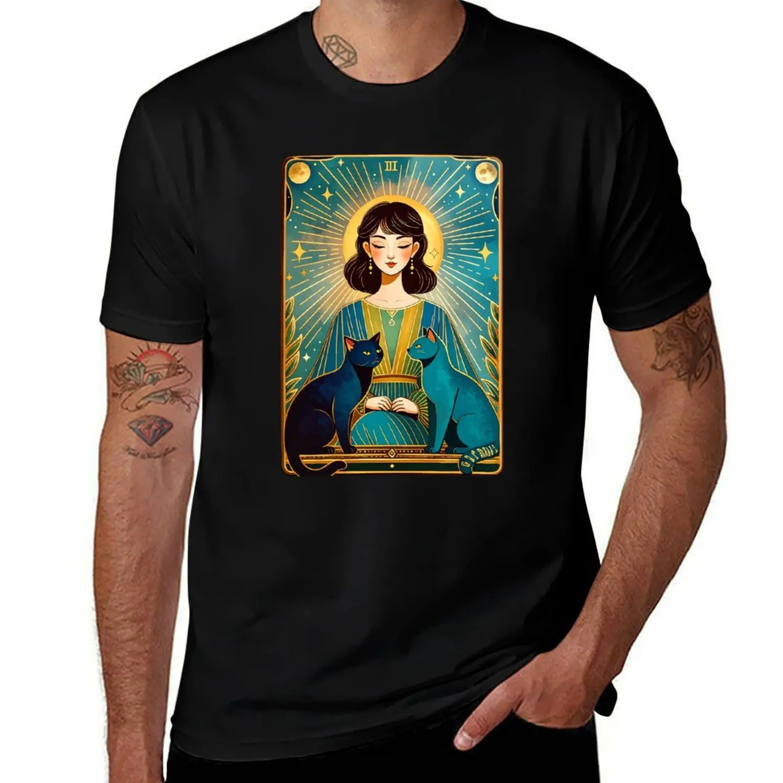 

The Cat Lady Tarot Card T-Shirt valentines clothes funny shirt cotton custom t-shirts men clothings