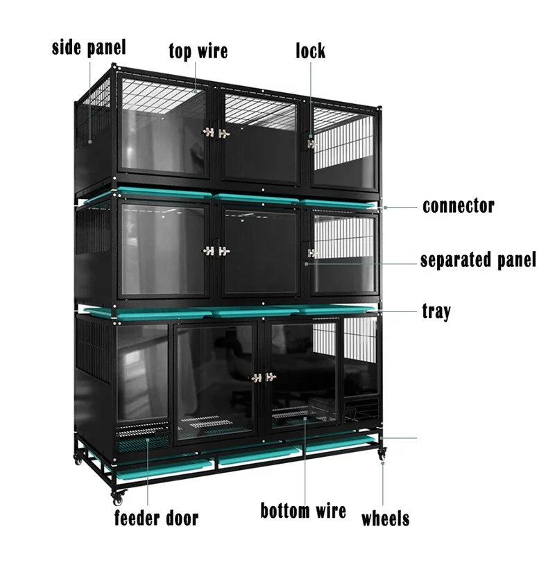 Pet Store Tempered Glass Metal Cage Modular Cage for Dog kennel breeding dog