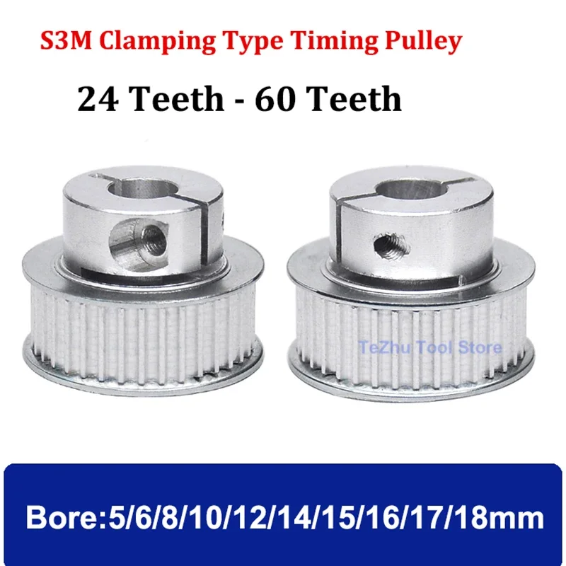 

1Pc 24T-60T S3M Clamping Type Timing Pulley Bore 5mm-18mm Synchronous Wheels Teeth Suitable For Belt Width 10mm 15mm BF Type