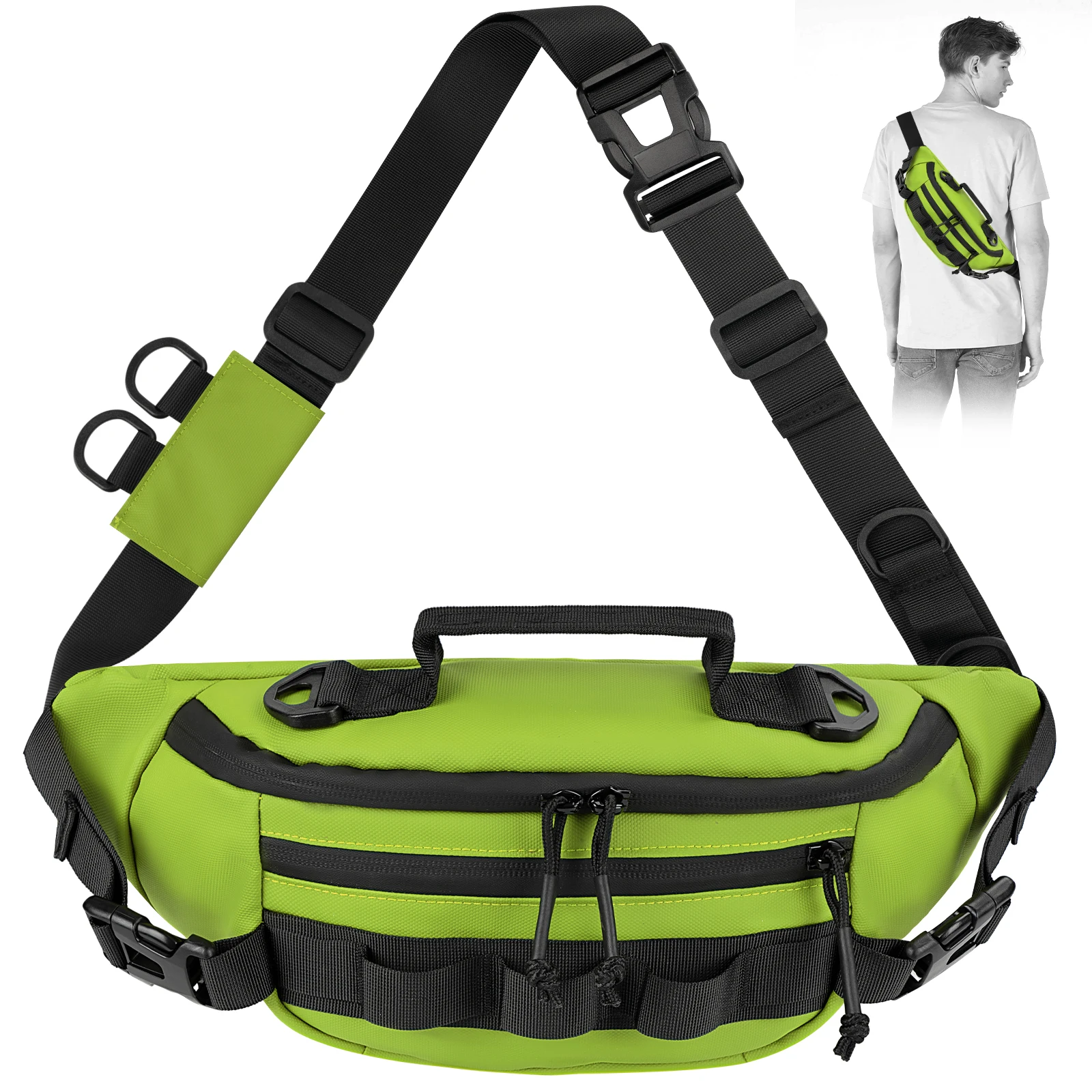 Verde À Prova D' Água Saco De Pesca, Crossbody Peito Sacos, Mochila De Pesca, Ao Ar Livre Esporte Sacos, Iscas De Pesca Ganchos, Armazenamento Sacos, 11.8 