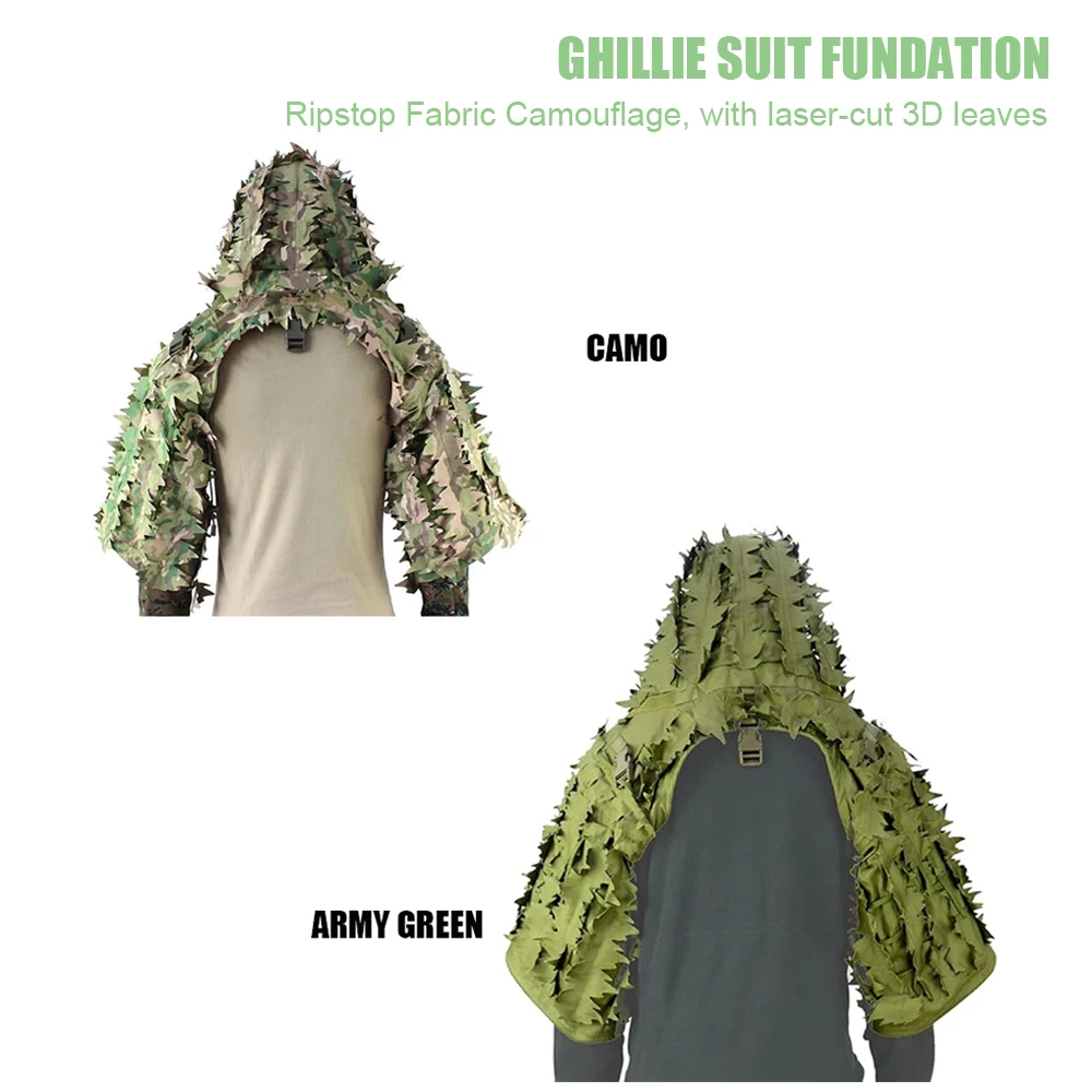 รองพื้น Ghillie Suit, Ghillie Poncho, ฐาน Ghillie ล่าสัตว์ลายพราง, Ghillie Cape Sniper Viper Hood สําหรับเพนท์บอลอัดลม