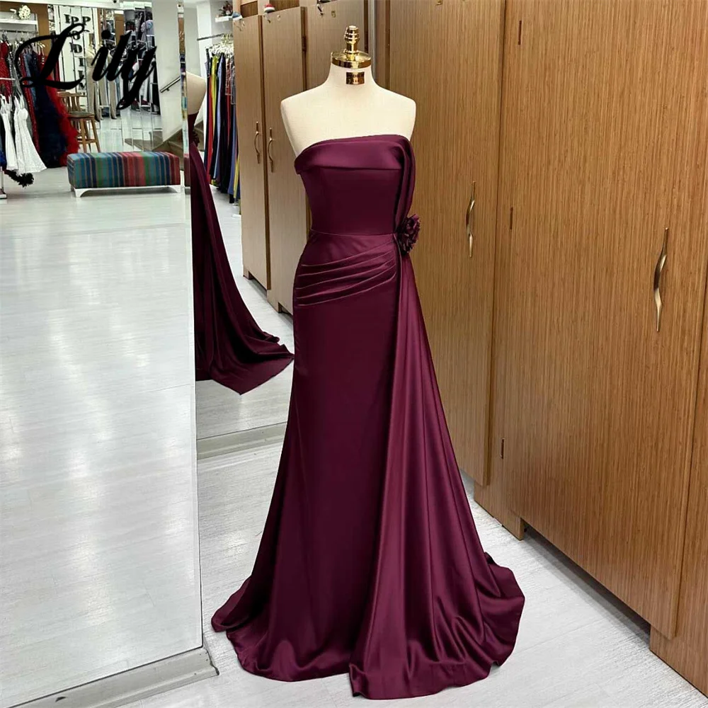 

Lily Purple Trumpet Formal Dress Sleeveless Pleats Satin Prom Dresses فساتين للحفلات الراقصة Strapless Special Occasion Dress