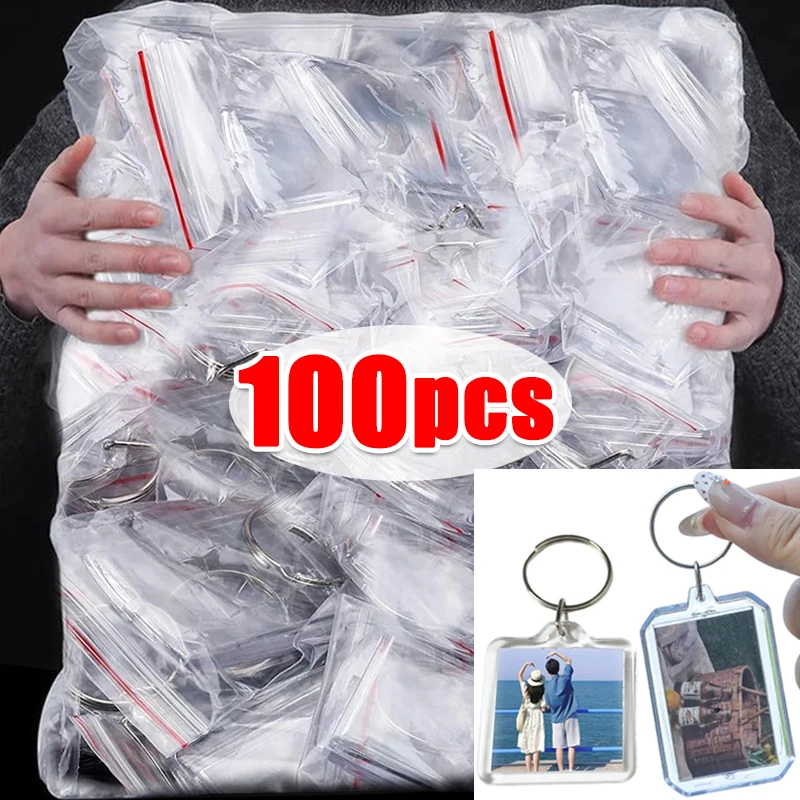 

100Pcs Blank Acrylic Picture Keychain DIY Clear Insert Photo Split Key Ring Frame Key Chains Couple Anniversary Graduation Gift