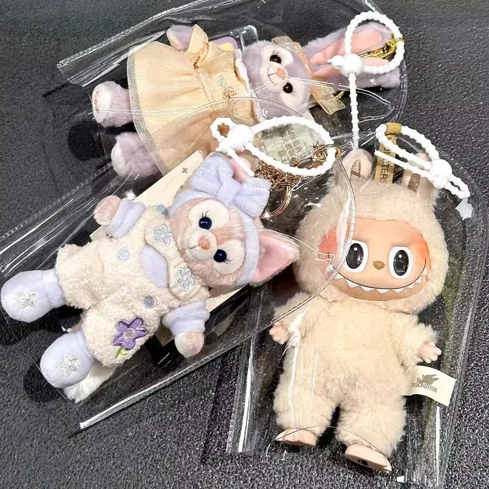 PVC Waterproof Mini Raincoat for 17cm Labubu Dolls Protective Transparent Cover Anti Dust Sunscreen Rain Guard For doll