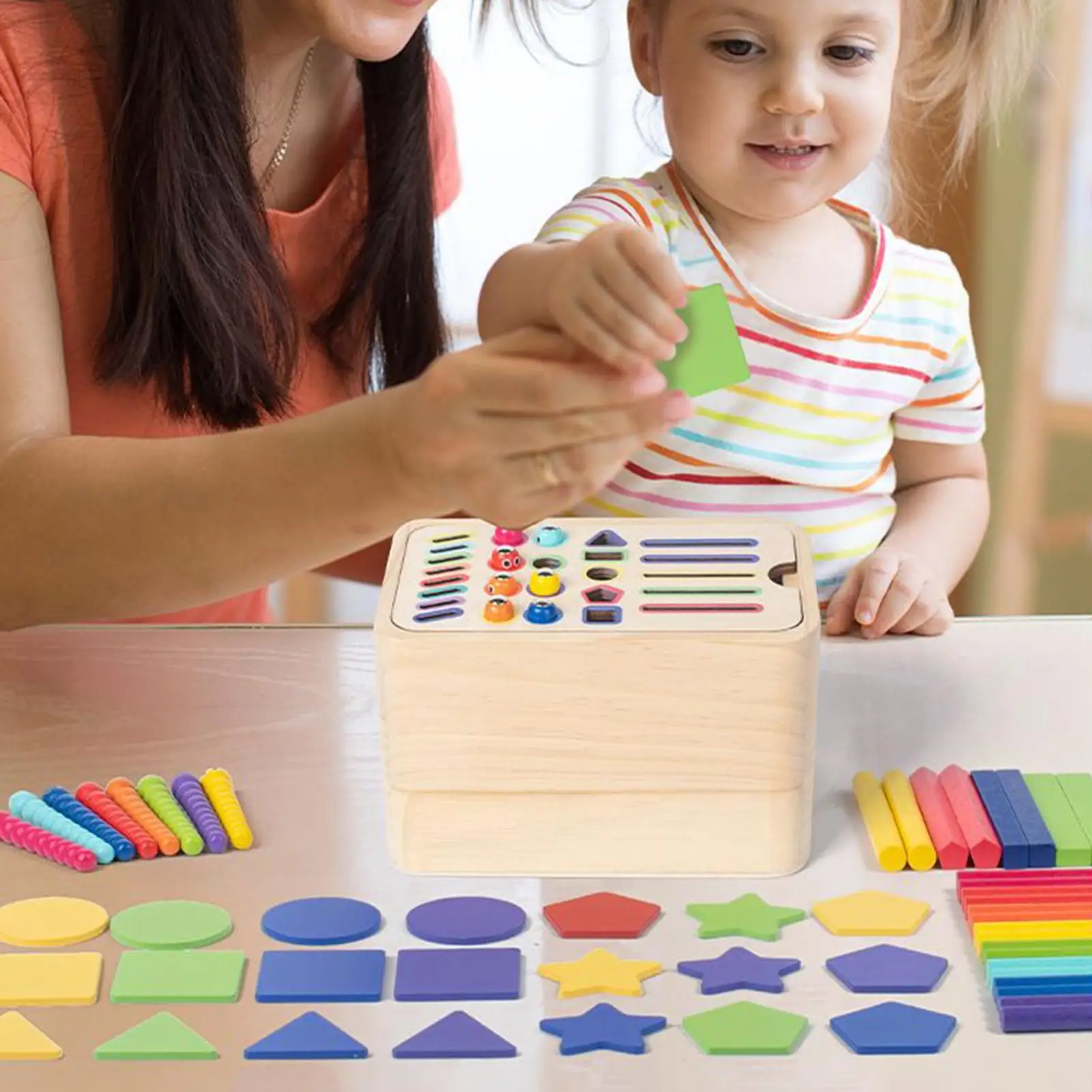 Giocattolo per l'ordinamento dei colori Giochi plug-in per corrispondenza sensoriale Forma in legno Selezionatore di colori Abilità motorie Giocattoli per bambini di 6-18 mesi