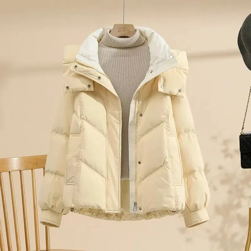 

Down Cotton-Padded Jacket Women Short Parkas 2025 New Warm Cotton Coat Winter Hooded Outerwear Fashion Bread Outcoat Ladies Tide