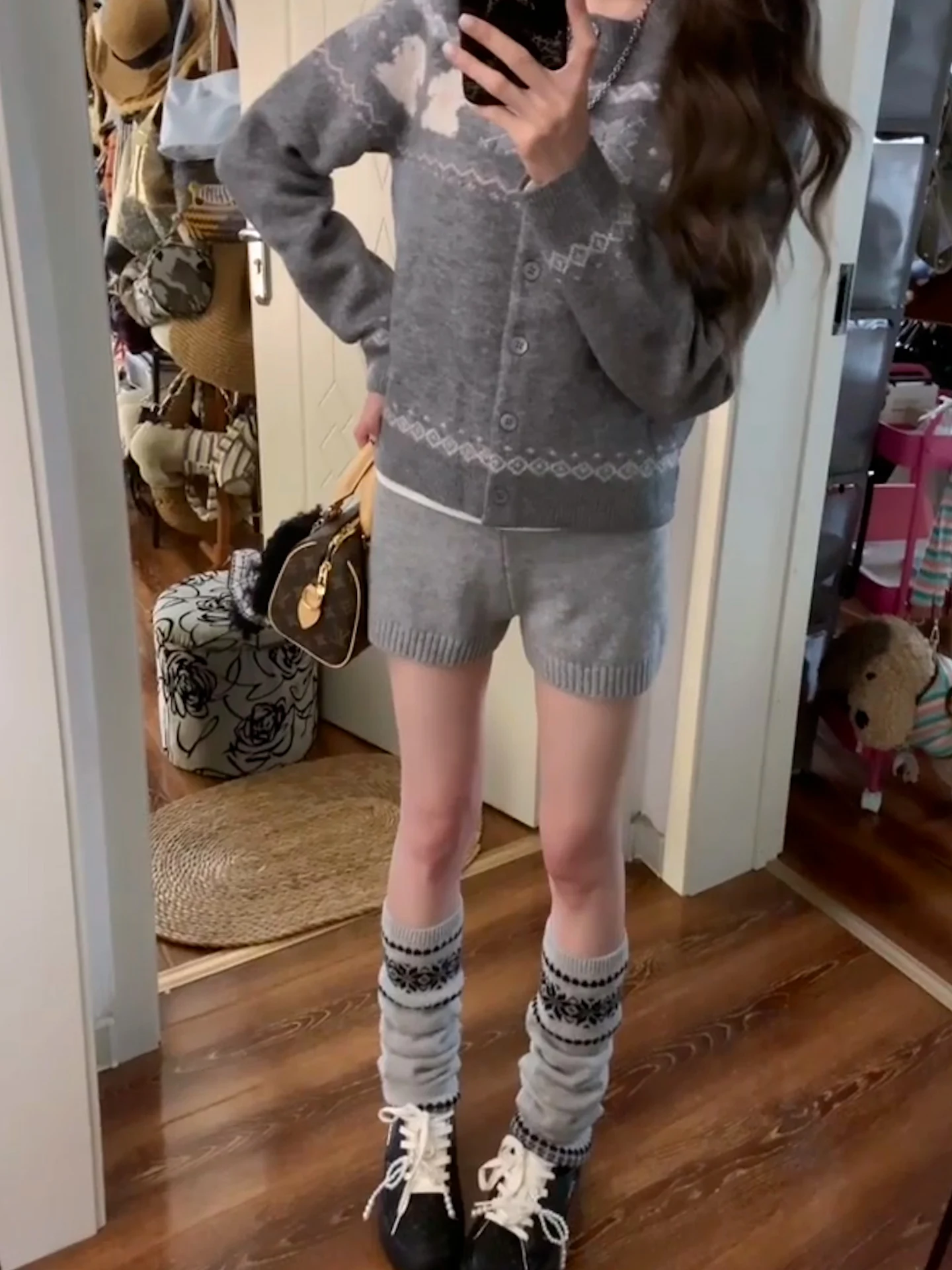 ハイウエストニットパンツ レディース カジュアルパンツ ストレートレッグ ヒップカバー 秋冬新作 韓国デザイン 快適