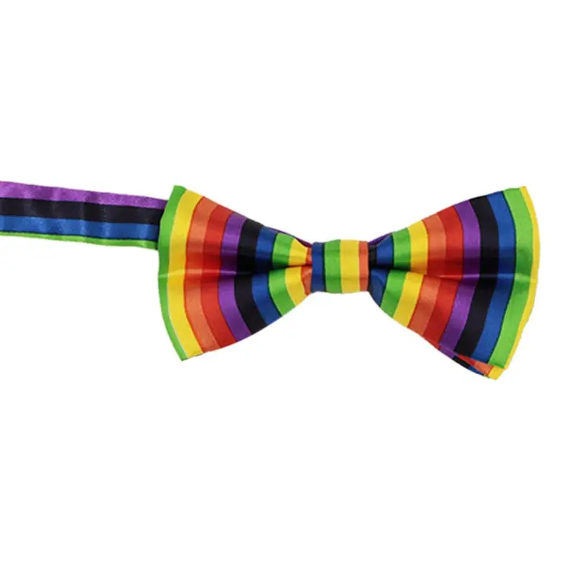 Fashion Colorful Rainbow Striped Bowties for Groom Men Women Wedding Party