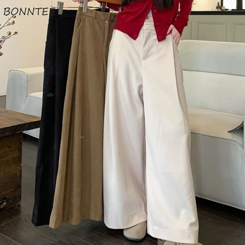 

Korean Style Pants for Women Solid All-match Loose College Students Chic Spring Clothing Wide Leg Design Zipper New Fashion