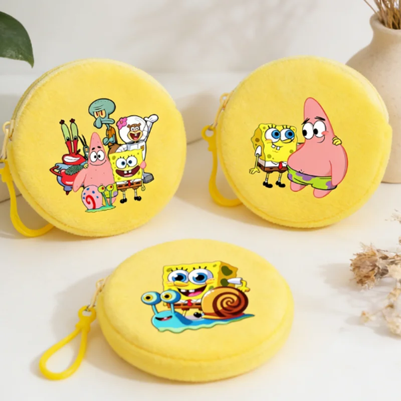 

Кошелек-монетница Губка Боб, круглый портативный кошелек, мультяшный аниме-кошелек, кавайный, на молнии, желтый, мини-кошелек для путешествий, подарок на день рождения