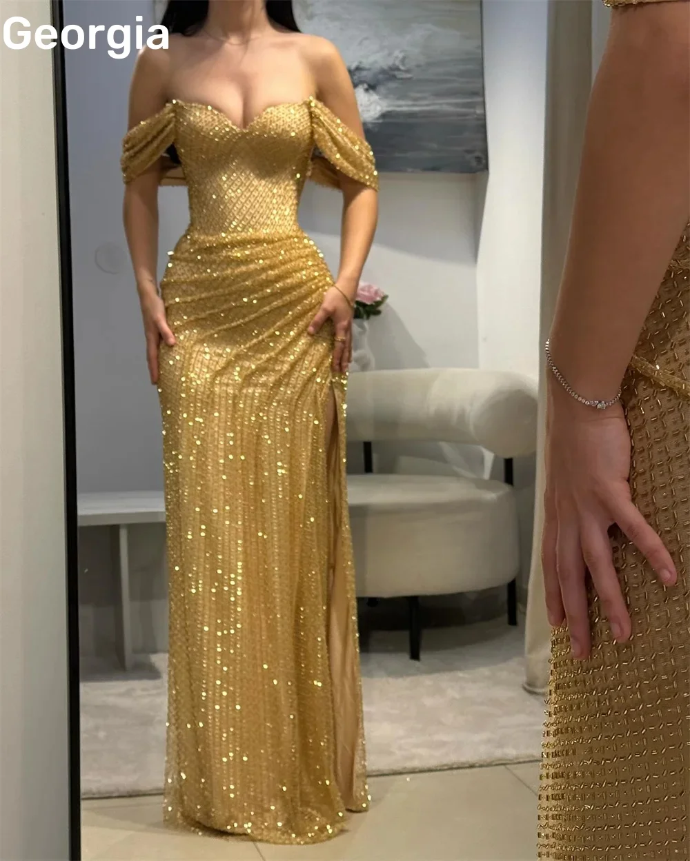 

Luxury Evening Dresses Dubai Off-The-Shoulder Neckline Prom Dresses Customized A-Line Floor-Length Zipper Up Formal Occasion Dre