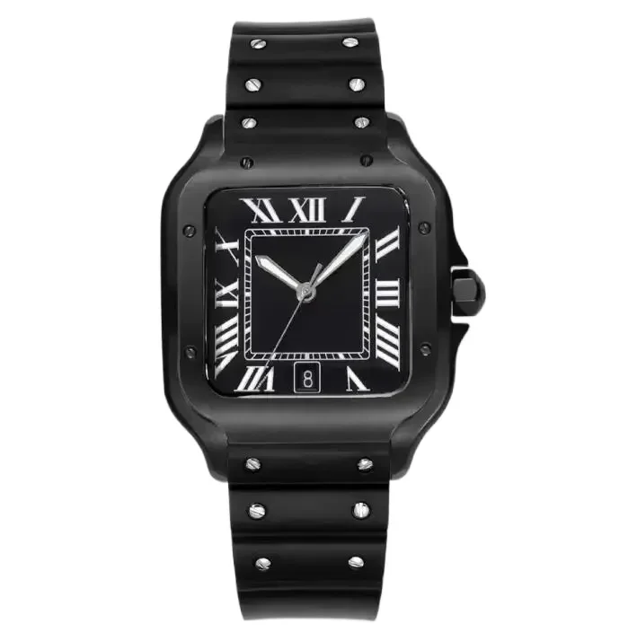 Luxury New Men Women Automatic Mechanical Watch Stainless Steel Sport Black Rubber Strap Sapphire Glass Square Watches